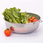 JUGTE Stainless Steel Micro-Perforated Rice Washing Basket Bowl Multipurpose use of Mesh Strainer Bowl Strainer with Handle for Kitchen Vegetable Storing and Straining Sieve Colander Sifter (12 CM)