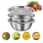 Jeslon 10 Inch Stainless Steel Drain Basket Vegetable Cutter, 3 in 1 Kitchen Multipurpose Julienne Grater - Salad Maker Bowl