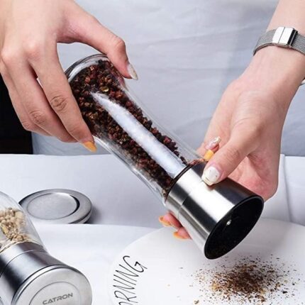 Jiaanaa Pepper Mill Salt Grinder Refillable Manual Salt and Pepper Grinders,Adjustable Coarseness Spice Grinder, Kitchen Gadgets Nutmeg, Herb, Black Pepper, Sea Salt.(Silver, Pack of 1)