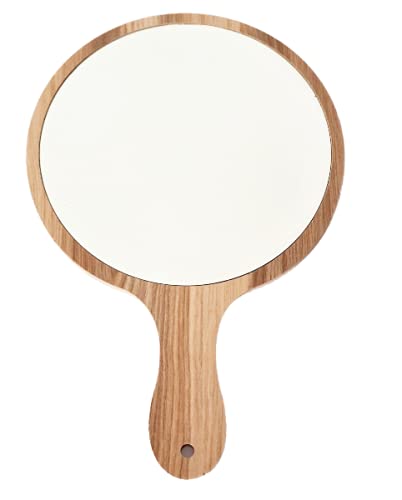 Jumbo Round Shape Wooden Handheld Beauty Makeup Mirror for Bathroom, Dressing Table/Shaving/and for Travel kit (15 inch x10 inch)