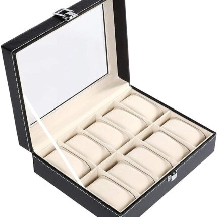 Junona Watch Box Organizer PU Leather 10 Slots Wrist Watch Display Box Storage Holder Organizer Watch Case Jewelry Dispay Watch Box (20 x 25 x 8 cm) (10 Slots)
