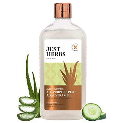 Just Herbs Multi Purpose Aloe + Cucumber, Pure Aloe Vera Gel for Skin and Hair 300 ml