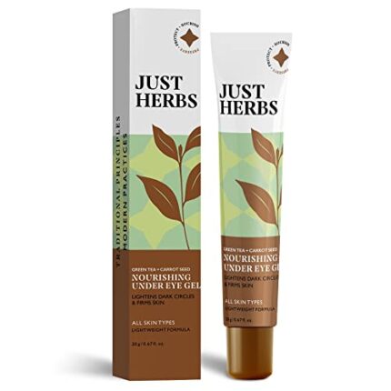 Just Herbs Nourishing Under Eye Gel Creme for Dark Circles, Eye Puffiness, Fine Lines & Wrinkles with Green Tea & Carrot Seed -For Men & Women 20 gm