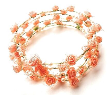 Jyayasi 2Pcs Flower Crown Boho Roses Wreath Artificial Bridal Headpiece Tiaras for Wedding Birthday's Christmas Hawaiian Vivah Party Festival Tiaras for Girls Women (Pack of 2) (Orange)