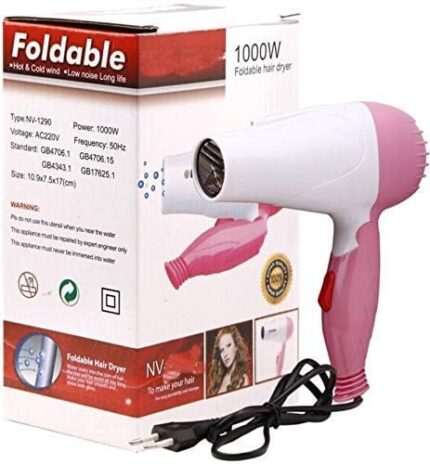 KINOKI 1000 Watts Foldable Hair Dryer with 2 Speed Control for Women and Men (Multicolor)