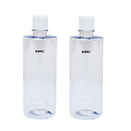 KWEL 500ml Refillable Empty Clear Plastic Sample Mini Bottle With Flip Caps For Fine Drop Liquid Atomizer Sanitizer Air Travel Loations Beauty Makeup (Pack of 2)