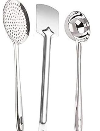 Kanshita's Rasoiware Stainless Steel 3Pieces Cooking Spoons Set, Contains Ladle, Turner, Skimmer,Kitchen Cooking Essential Set for Home, Set of 3