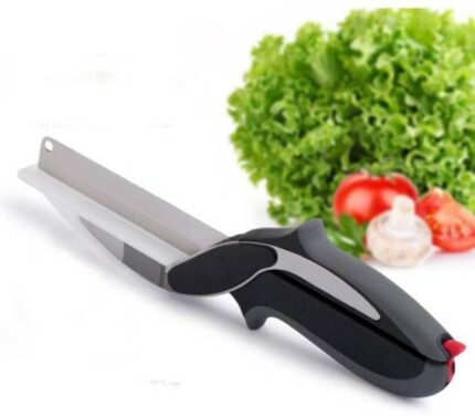 KitchenFest® 2 in 1 Smart Fruit and Vegetable Clever Cutter Kitchen Scissor Knife Chopping Cutting Board, Black (Black)