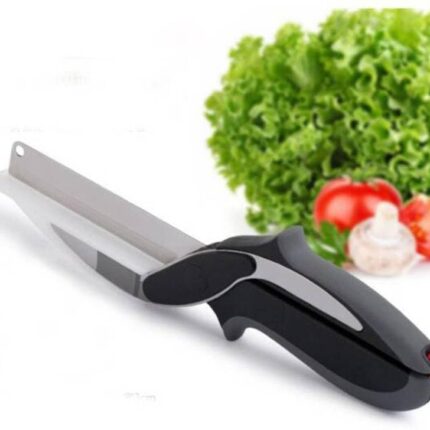 KitchenFest® 2 in 1 Smart Fruit and Vegetable Clever Cutter Kitchen Scissor Knife Chopping Cutting Board, Black (Black)