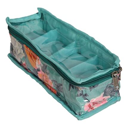 Kuber Industries Polyvinyl Chloride Multiuses Pvc Laminate Flower Print 4 Case Watch Organizer/Bracelet Organizer For Watches, Bracelet (Turquoise) 54Km4299