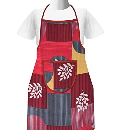 Kuber Industries Unisex Cotton Apron with Front Pocket|Leaf Printed & Oil Stain Resistant|Size 70 x 56 x 1 CM (Pink)