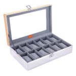 LEDO Present Watch Box Case Organizer in 12 slots of Watches with Glass Face Display in Silver Color