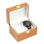 LEDO Watch Box Organizer for men and Women with 2 Slots of Watches in Pu Leather in Tan Color