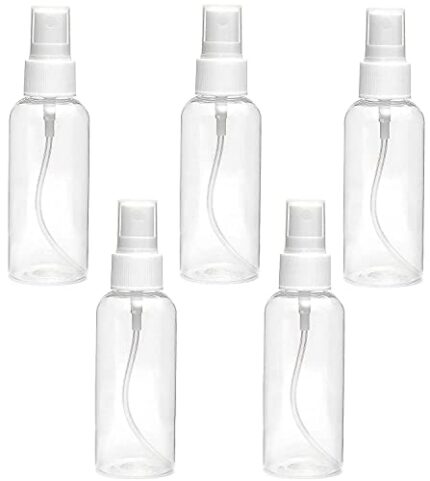 Lakeer 100 Ml Plastic Empty Spray Bottle Refillable Fine Mist Perfume Atomizer For Sanitizer Travel Beauty Makeup (Pack Of 5) - Transparent