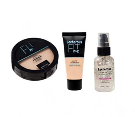 Lecherous Beauty Fit Me Matte+Poreless Liquid Tube Foundation Natural & Fit Me Compact Powder That Protects Skin From Sun, Fresh For Upto 12Hrs & Spray Primer, Full Coverage, for All Skin Type