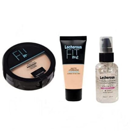 Lecherous Beauty Fit Me Matte+Poreless Liquid Tube Foundation Natural & Fit Me Compact Powder That Protects Skin From Sun, Fresh For Upto 12Hrs & Spray Primer, Full Coverage, for All Skin Type