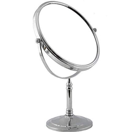 Loop Group � Silver Tabletop Double Side Shaving Makeup Vanity Mirror 360 Degree 5X Magnification Beauty Make up Cosmetic Stand for Shaving & Makeup Vanity Bedroom Bathroom Desk (Silver Round)