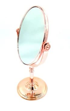 Loop Group � Tabletop Double Side Shaving Makeup Vanity Mirror 360 Degree 5X Magnification Beauty Make up Cosmetic Stand for Shaving & Makeup Vanity Bedroom Bathroom Desk (Rose Gold Oval, Framed)