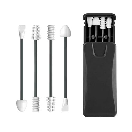 MAYCREATE® 4pcs Reusable Silicone Cotton Swabs Kit, Dual Head Ear Swab and Makeup Swabs with Storage Case for Ears Cleaning and Beauty Makeup