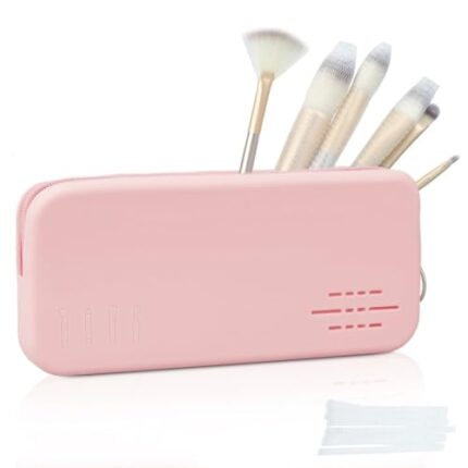 MAYCREATE® Makeup Brush Holder Silicone Travel Cosmetic Makeup Brush Pouch Zipper Makeup Brush Organizer Portable Make Up Brushes Bag for Travel Dustproof Beauty Tool - Pink