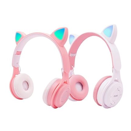 MERISHOPP Cat Ear LED Light Up Wireless Foldable Headphones Over Ear with Mic White Consumer Electronics | Portable Audio & Headphones | Headphones