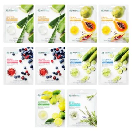 MIRABELLE COSMETICS KOREA Healing Skin Facial Sheet Mask For Intense Hydration & Glowing, For All Skin Types, Women & Men, Made In Korea, Combo Pack Of 10 (Each 25Ml)