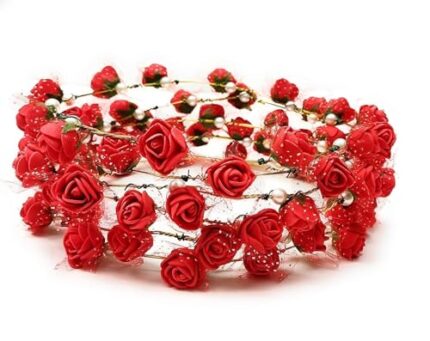 MOOLYAVAAN PRODUCTS Artificial Floral Headpiece Roses Wedding Bridal Beach Party Headpiece Wreath Crown Tiara (Pack of 2) (Red)