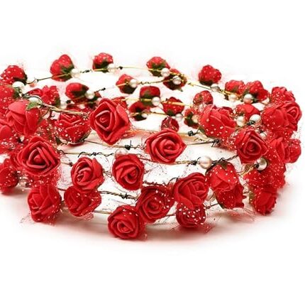 MOOLYAVAAN PRODUCTS Artificial Floral Headpiece Roses Wedding Bridal Beach Party Headpiece Wreath Crown Tiara (Pack of 2) (Red)
