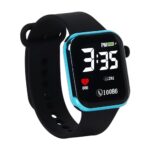 MVS Digital Square Metal Look Bezel Kids LED Digital Watch with Date and Month Display. (Aqua)