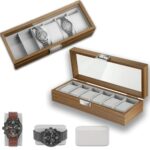 Magnova 6 Slots Watch Box Organizer,Wooden Watch Storage Box with Large Glass Display Men's and Women's Watch Box Holder Organizer Case with Removable Pillows,Jewelry Bracelet Collection Box