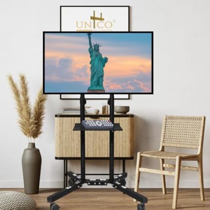 Mobile TV Cart TV Floor Stand Rolling TV Floor Stand with Locking Wheels, Mobile Floor TV Cart for 23 to 75 Inch LED LCD Screens, Storage Tray Load Movable TV Bracket for LED/LCD/Plasma TV