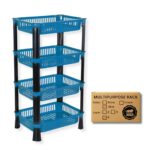 Morbrix Vegetable Trolley Rack For Kitchen Storage Plastic Organizer, Portable Stand Racks, Solution, Office And (4 Layer, Navy Bluecountertop, Tiered Shelf)