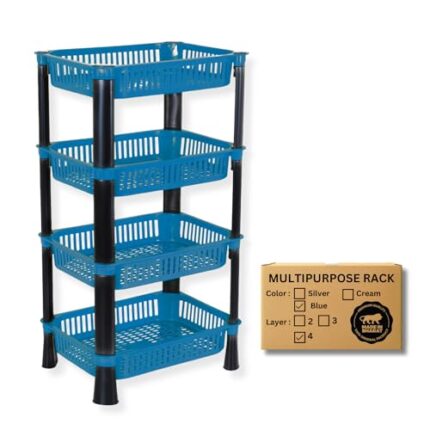 Morbrix Vegetable Trolley Rack For Kitchen Storage Plastic Organizer, Portable Stand Racks, Solution, Office And (4 Layer, Navy Bluecountertop, Tiered Shelf)