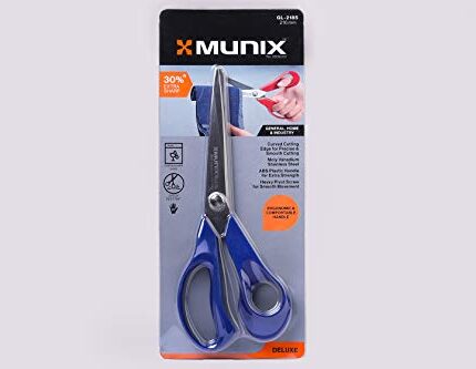 Munix GL-2185 216 mm / 8.5" Stainless Steel Scissors | Round Tip with Curved Blades & Shock Proof Body | Ergonomic & Comfortable Handles | Dark Blue, Pack of 1 - Color May Vary