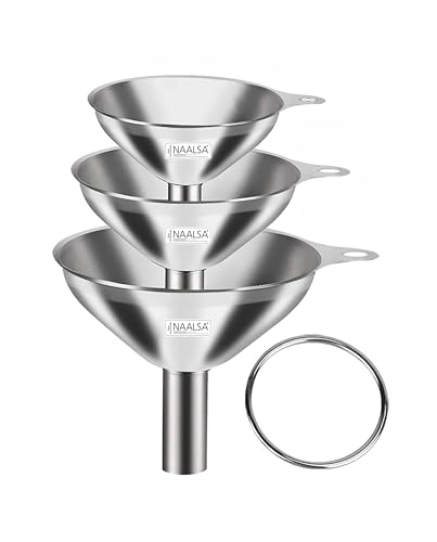 NAALSA CROWN 3pc Funnels Set Small/Medium/Large Food Grade Stainless Steel funnel for oil dispenser for Ghee, Liquids, Essential Oils, Powder funnel for kitchen use