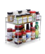 NH10 DESIGNS 2-Tier Stainless Steel Kitchen Storage Spice Rack, Container Organizer Counter top Kitchen Stand Multipurpose Masala Stand for Kitchen Space Saver Rack (Pack of 1) (NHSP, Tiered Shelf)