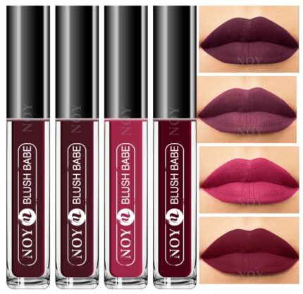 NOY Smudgeproof Matte Liquid Lipstick For Ethereal Beauty Wine, Coffee Wine, Purple, Maroon (Combo-4)