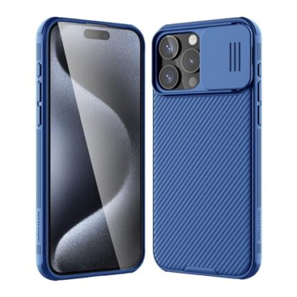 Nillkin for iPhone 15 Pro Case with Sliding Camera Cover, Slim Shockproof Protective Phone Case, [Upgraded Lens Protection], [Hard PC+TPU Bumper], [Anti-Fingerprint], 6.1" 2023, Blue