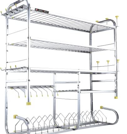 OSE Kitchen Dish Rack | Wall Mounted | 5 Shelves | Stainless Steel | Holds 18+ Plates | Space-Saving | Rustproof | Easy Assembly (30 X 32 INCH)