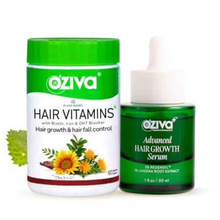 OZiva Hair Vitamin Capsules for Hair Growth & Hair Fall Control, 60 Cap and OZiva+ Advanced Hair Growth Serum with 3% Redensyl & 1% Lindera Root Extract | Balances Scalp Microbiome 30ml