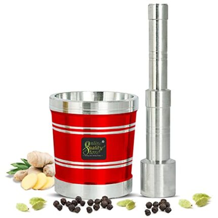 Online Quality Store okhli and musal/Kitchen Masher, Mortar and Pestle Set/Aluminium Masher/Khallad/khalbatta for kitchen/imam dasta/Spice Mixer(Red,Aluminium)