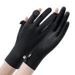 PALAY® Sun Protection Gloves for Women, Non-Slip Touch Screen Sun Gloves, Breathable Silk Cooling Gloves, Outdoor Full Finger Gloves for Cycling Driving Fishing - Black, Snap Button Closure