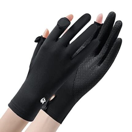 PALAY® Sun Protection Gloves for Women, Non-Slip Touch Screen Sun Gloves, Breathable Silk Cooling Gloves, Outdoor Full Finger Gloves for Cycling Driving Fishing - Black, Snap Button Closure