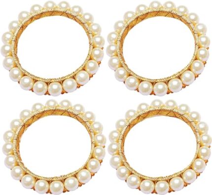 PRANSUNITA Multicolor Gota Chakri/Bangles for Art Work Diwali, Lohri, Vandanwar Wall Decoration Ethnic Bangles Candle Tea Lights, Handcrafted- Size – 3 inch - 10 Pcs (White MOTI Bangle)