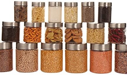 Pearlpet Plus Container For Kitchen Storage Set With Stainless Steel Caps Set Pack Of 18 Pcs 300 Ml, 500 Ml, 1000 Ml Suitable For Rack, Spices, Fridge Transparent