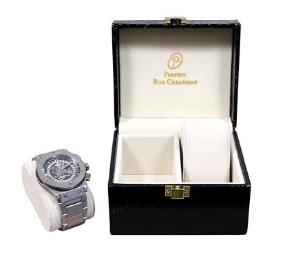 Perfect Box Creations Black PU Leather With Ivory Flock 2 Slots Watch Box Couple Box Jewellery Collection Storage Display Box Organizer Watch Case Gift Box D Lock Quality Finish For Men and Women