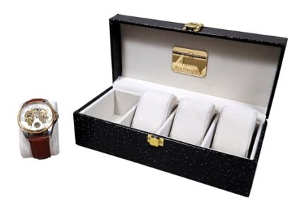 Perfect Box Creations Black PU Leather With Ivory Flock 4 Slots Watch Box Couple Box Jewellery Collection Storage Display Box Organizer Watch Case Gift Box D Lock Quality Finish For Men and Women