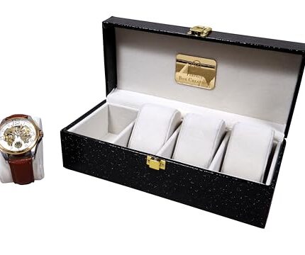 Perfect Box Creations Black PU Leather With Ivory Flock 4 Slots Watch Box Couple Box Jewellery Collection Storage Display Box Organizer Watch Case Gift Box D Lock Quality Finish For Men and Women