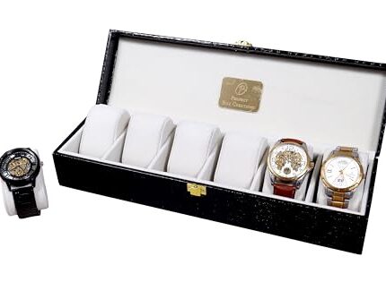 Perfect Box Creations Black PU Leather With Ivory Flock 6 Slots Watch Box Couple Box Jewellery Collection Storage Display Box Organizer Watch Case Gift Box D Lock Quality Finish For Men and Women
