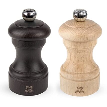 Peugeot 2/22594 Bistro 4 inch Chocolate Pepper Mill and 4 inch Natural Salt Mill Set